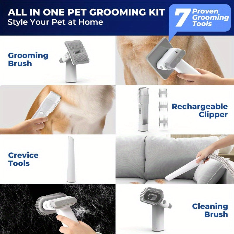 Set with Vacuum Cleaner, Pet Hair Trimming and Care Vacuum - 101.44oz Low Noise Dog Grooming Vacuum